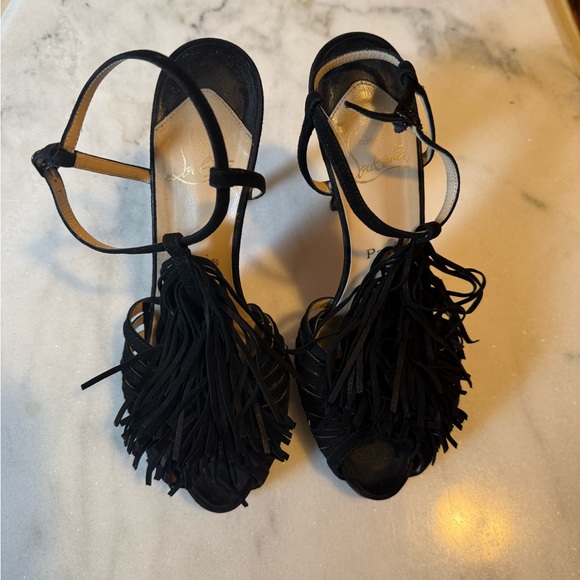 Christian Louboutin Black Fringe Heels - Picture 1 of 5